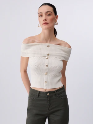 Liu Jo Knit Bardot-neck Top Cream