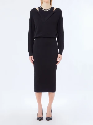 Liu Jo Knit Dress With Bejewelled Embroidery czarny