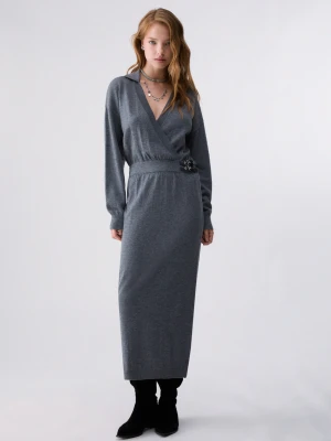 Liu Jo Knit Dress With Buckles Grey Mélange
