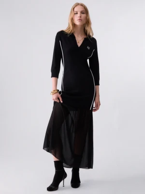 Liu Jo Knit Dress With Georgette Insert czarny