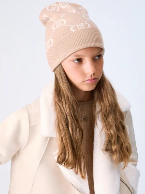 Liu Jo Knit Hat With Rhinestones beżowy
