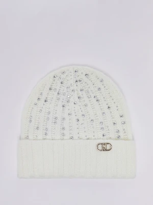 Liu Jo Knit Hat With Rhinestones biały