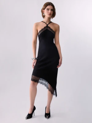 Liu Jo Knit Midi Dress With Lace czarny