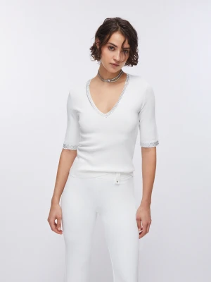 Liu Jo Knit T-shirt With Gemstones White Wool