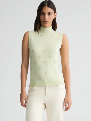 Liu Jo Knit Top With Logo And Rhinestones LIUJO