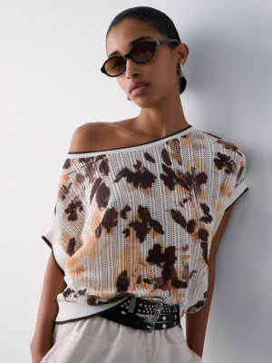 Liu Jo Knit Top With Print brązowy