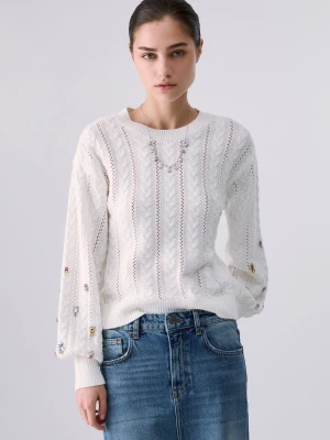 Liu Jo Knit With Jewel Embroidery White Wool