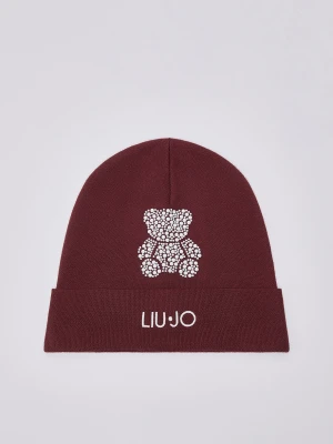 Liu Jo Knitted Hat With Rhinestones Dark Red