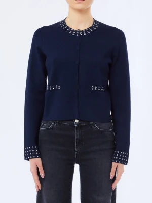 Liu Jo Knitted Jacket With Rhinestones Dark Blue