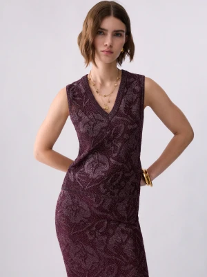 Liu Jo Lamé Lace Knit Top Aubergine
