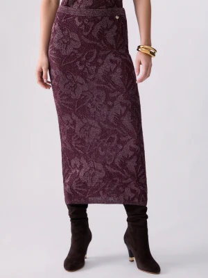 Liu Jo Lamé Lace Midi Skirt Aubergine