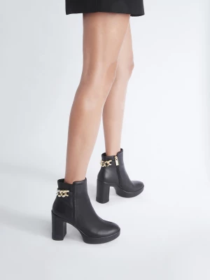 Liu Jo Leather Ankle Boots With Logo Chain LIUJO