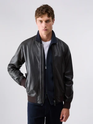 Liu Jo Leather Bomber Jacket Chocolate