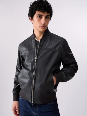 Liu Jo Leather Bomber Jacket Chocolate