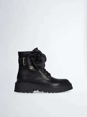 Liu Jo Leather Combat Boots With Flower Detail LIUJO