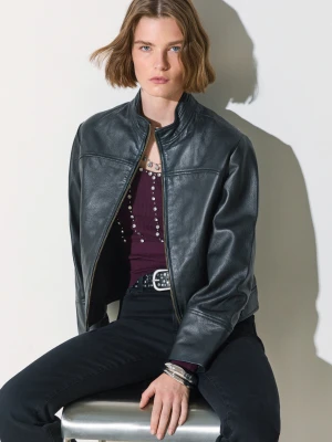 Liu Jo Leather Jacket With Laces czarny