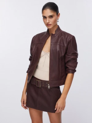 Liu Jo Leather Jacket With Laces Dark Brown