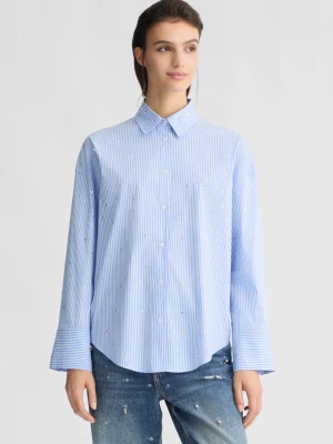 Liu Jo Light Blue Poplin Shirt With Rhinestones LIUJO