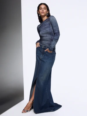 Liu Jo Long Denim Skirt With Slit Blue Denim