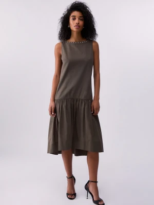 Liu Jo Long Dress With Precious Stones Olive Green