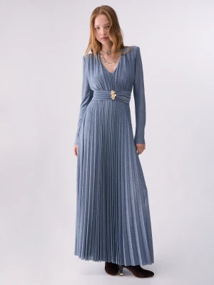 Liu Jo Long Pleated Lurex Dress Light Blue