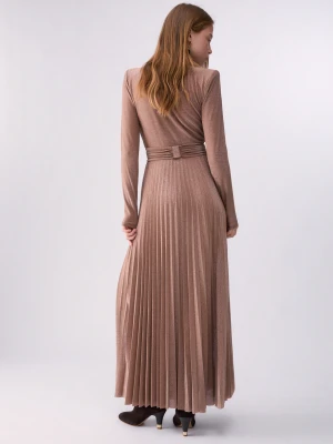 Liu Jo Long Pleated Lurex Dress Nude