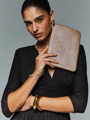 Liu Jo Medium Clutch Bag With Logo Light Gold