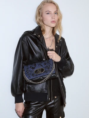 Liu Jo Medium Lapuffy Bag In Embroidered Denim Blue Denim