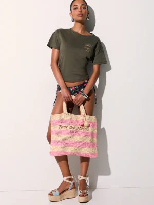 Liu Jo Medium Striped Tote Bag różowy