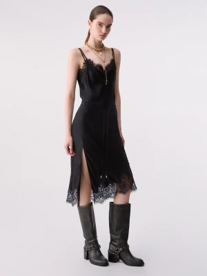 Liu Jo Midi Dress In Satin And Lace czarny