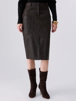 Liu Jo Midi Skirt In Coated Fabric Dark Brown