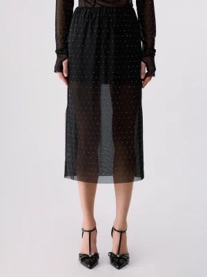Liu Jo Midi Skirt In Tulle With Jewel Embroidery czarny