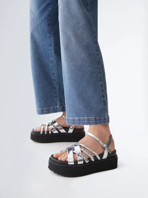 Liu Jo Mirrored Platform Sandals srebrny