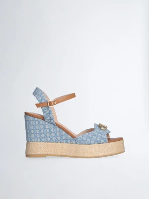 Liu Jo Monogram Denim Wedge Sandals LIUJO