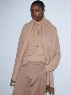 Liu Jo Monogram Stole With Fringes Camel