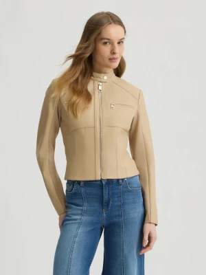 Liu Jo Natural Beige Leather Biker Jacket LIUJO