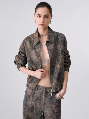 Liu Jo Oversized Jacket With Glitter Print brązowy