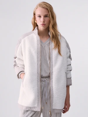 Liu Jo Oversized Teddy Bomber Jacket biały