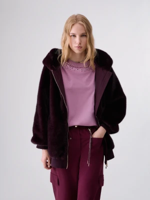 Liu Jo Oversized Teddy Jacket Aubergine