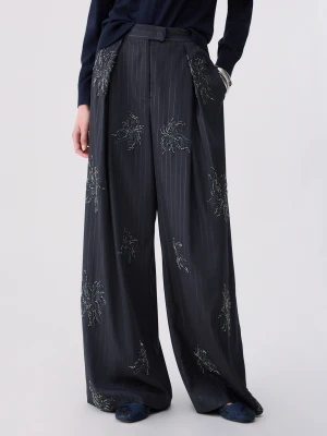 Liu Jo Palazzo Trousers With Jewel Embroidery szary