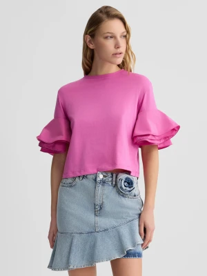 Liu Jo Peony Pink T-shirt With Flounced Detailing LIUJO