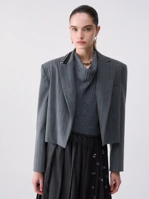 Liu Jo Pinstripe Cropped Jacket Dark Grey