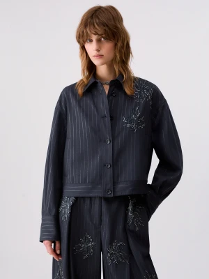 Liu Jo Pinstriped Jacket With Jewel Embroidery szary