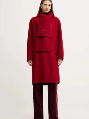Liu Jo płaszcz z wełną kolor bordowy MF5025 T4627
