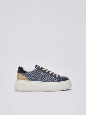 Liu Jo Platform Sneakers In Monogram Denim Dark Blue
