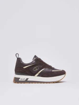 Liu Jo Platform Sneakers In Suede And Leather Mocha