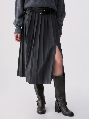 Liu Jo Pleated Flannel Skirt Dark Green