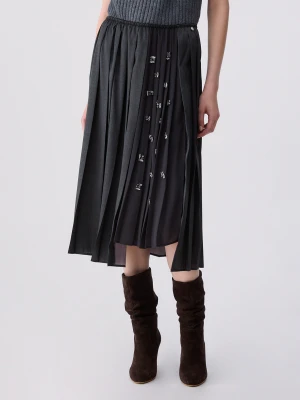 Liu Jo Pleated Skirt With Jewel Embroidery Dark Grey