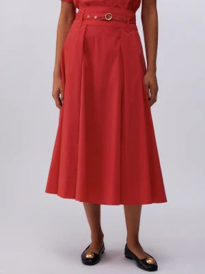 Liu Jo Poplin Midi Skirt czerwony
