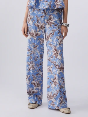 Liu Jo Poplin Palazzo Trousers Light Blue With Print